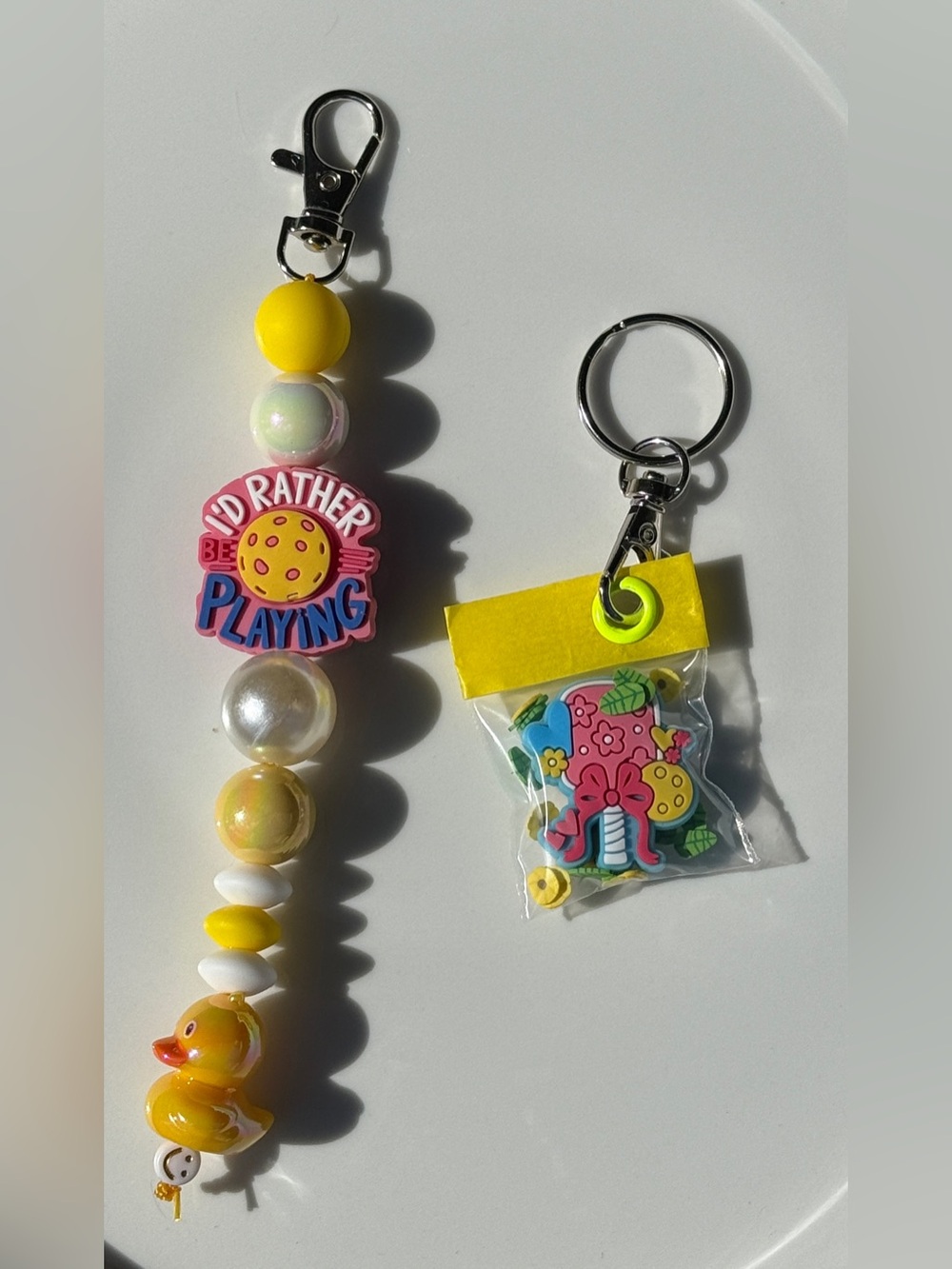 Yellow Id Rather Be Playing Pickleball Keychain BTJ
